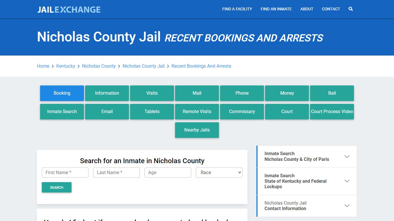 Nicholas County Jail Recent Bookings And Arrests - Jail Exchange